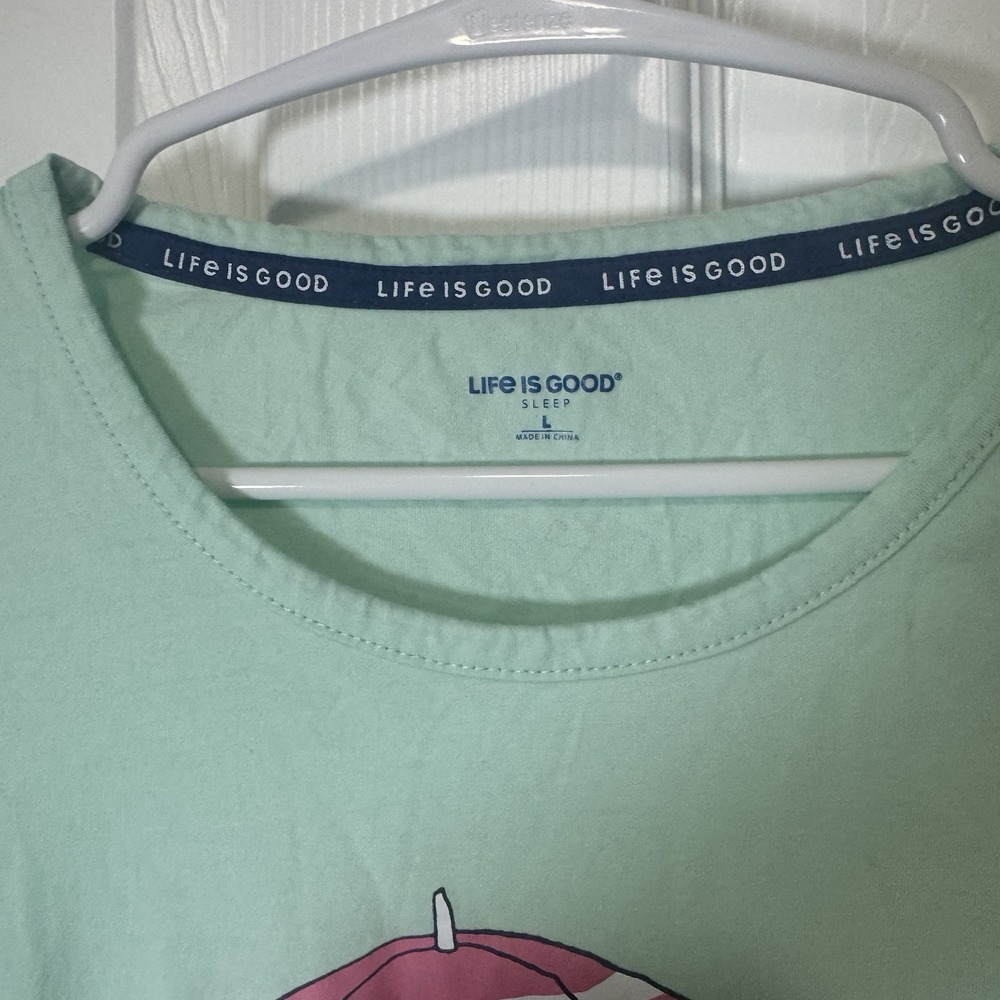 Life Is Good Sleep Women's‎ Beach Chairs Umbrella Shirt Large Sea Green - Picture 3 of 4